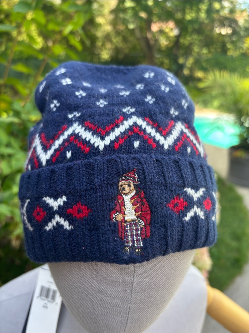 Polo by Ralph Lauren Navy Fair Isle Knit Beanie with Red Accents